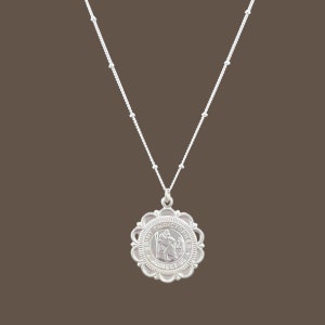 Saint Christopher Scalloped Necklace, Sterling Silver, Medallion Necklace, Silver Coin, Travelers Necklace, Religious, Protection