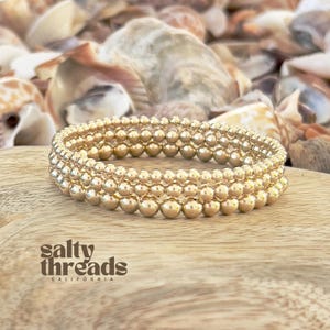 14k Gold Filled Beaded Stretch Bracelet STACK, 5mm, 4mm, 3mm, Gold Ball Bracelet, Bead Bracelet, 100% AUTHENTIC Gold Filled