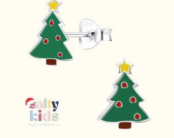 Christmas Tree Earrings, Sterling Silver Earrings, Christmas Earrings, Holiday Earrings Studs, Kids Earrings, Girls Hypoallergenic Earrings