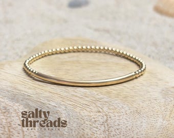 14K Gold Filled Bead Stretch Bracelet, Gold Tubing, Gold Bangle, Beaded Bracelet, Ball Bracelet, Gold Ball Bracelet, Gift For Her