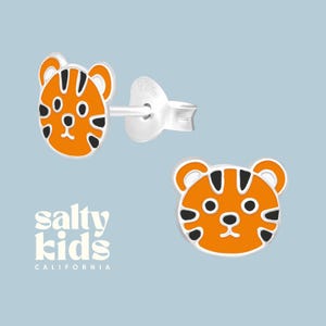 Tiger Earrings Studs, Kids Studs, Fun Earrings, Sterling Silver