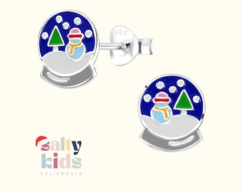 Snow Globe Earrings, Winter Studs, Sterling Silver Earrings, Christmas Earrings, Holiday Earrings Studs, Kids Earrings, Girls Earrings, Blue