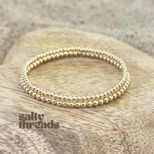14k Gold Filled Beaded Stretch Bracelet STACK, 3mm, 2.5mm, Gold Ball Bracelet, Bead Bracelet, 100% AUTHENTIC Gold Filled