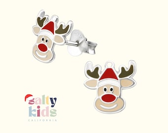 Reindeer Stud Earrings, Sterling Silver Studs Earrings, Christmas Earrings, Hypoallergenic, Holiday Earrings Studs, Kids Earrings