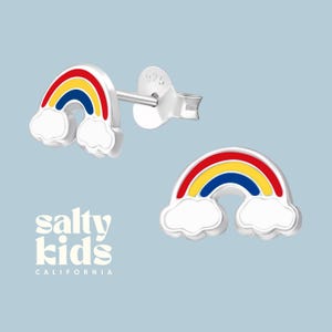 Rainbow Clouds Earrings, Kids Studs, Fun Earrings, Sterling Silver Earrings, Rainbow Studs, Gift for Girls