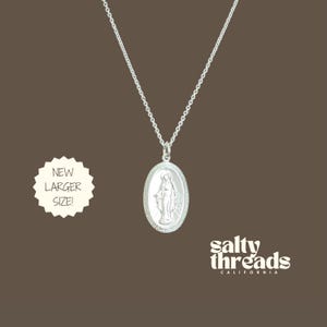 Sterling Silver Virgin Mary Necklace, Medium Size, Religious Jewelry, First Communion Gift, Medallion Necklace, Mary Medal, Religious Coin