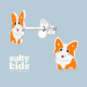 Corgi Dog Puppy Earrings Studs, Kids Studs, Fun Earrings, Animal Earrings, Sterling Silver Kids Jewelry