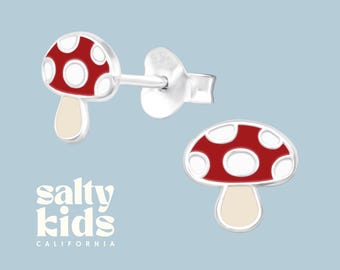 Mushroom Earrings Studs, Kids Studs, Fun Earrings, Sterling Silver