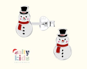 Snowman Earrings, Winter Themed, Sterling Silver Earrings, Christmas Earrings, Holiday Earrings Studs, Kids Earrings, Girls Earrings