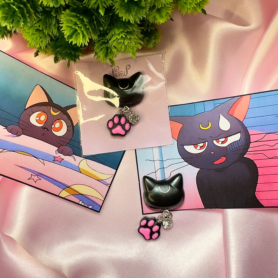 Magnets Inspired by Luna Sailor Moon Cat Head Shape Cute Pads Glittery