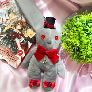 Plush Rabbit Cross Academy - Vampire Knight Inspiration - Top Hat - Velvet Ribbon - Gothic Plush Toy - Cute Kawaii Animal