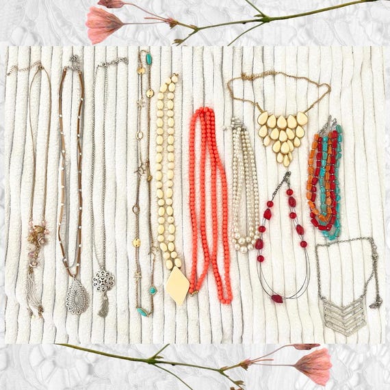 Collier Fantaisie Vintage En Perles De Résine - Occasion Bon état - Bijou Bohème