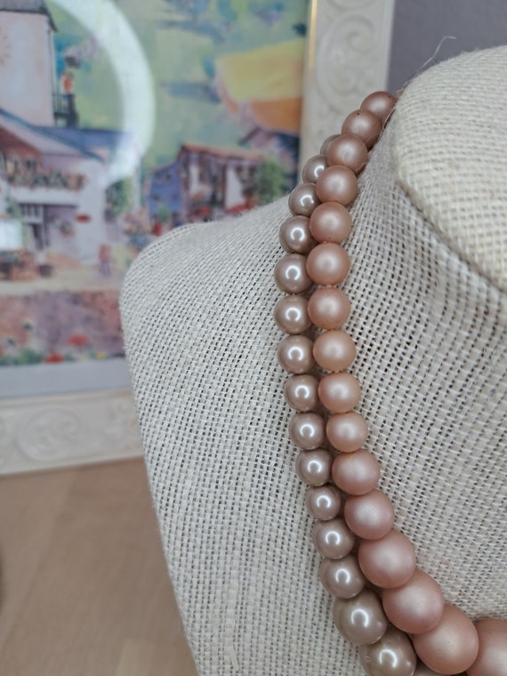 VTG Faux Sea Pearl Double Strand Graduated 13" Ch… - image 4