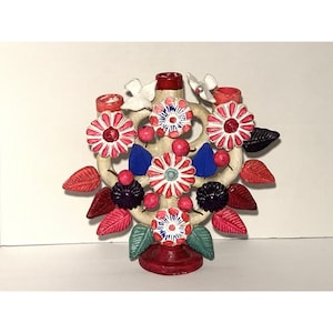 Mexican Tree of Life Pottery 3 ARM CANDELABRA Sculpture 10&#39;&#39; Candle Holder Artisan Made in Mexico Doves Glows in the Dark árbol de la vida