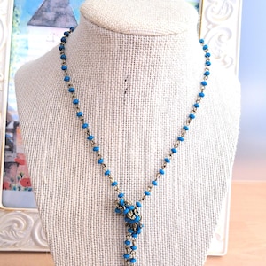 VINTAGE Ralph Lauren RLL Turquoise Seed Bead 28 in Necklace with Antiqued Brass Cable Links Lobster Clasp Necklace Beaded Gift for Her