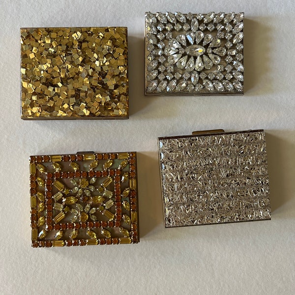 Vintage 1950 rhinestone ,Jewel-Encrusted Compacts and Pill Box,confetti may be sold separately