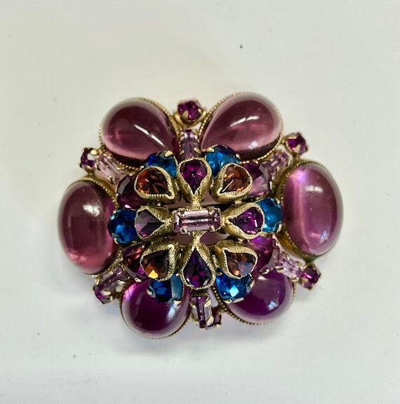 VINTAGE Schreiner,new York, Signed,amethyst Rhinestone Brooch,pin