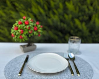 Set of 6 Gray Synthetic Felt Placemat and Coaster, Dining Table Decor