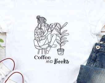 Coffee and Books Shirt, Book Lovers Tee, Books T-Shirt, Coffee Shirt, Lifestyle Tee, Gift For Coffee Lover, Book Lovers Gift, Librarian Gift