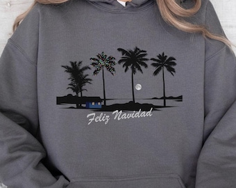 Feliz Navidad Hoodie, Tropical Christmas Sweatshirt, Spanish Christmas Shirt, Funny TV Christmas Hooded Sweatshirt, Christmas Tree Shirt