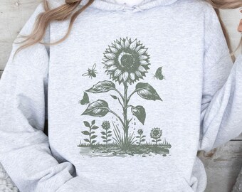 Sunflower Hoodie, Flower Hoodie, Botanical Shirt, Sunflower Gift, Floral Hoodie, Garden Shirt, Cottagecore Wildflower Shirt,Plant Lover Gift