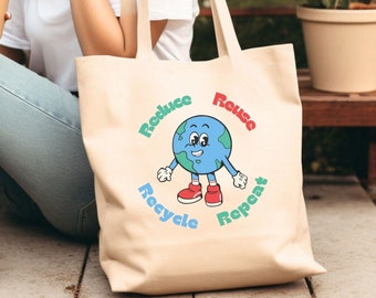 Reduce Reuse Recycle Repeat Tote Bag, Canvas Shopping Bag, Canvas Tote for Books, Library Book Tote Bag, Bookish Totebag, Reading Totebag