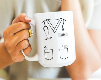 Personalized Nurse Scrubs Coffee Mug, Customizable Nurse Gift, Nurse Appreciation, First Year Nurse, Nurse Graduation,Nurse Practitioner Cup