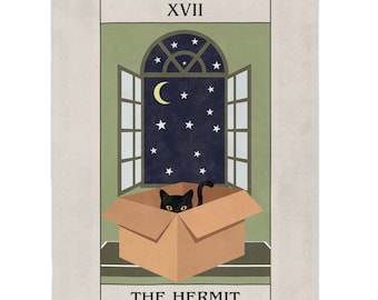 The Hermit Black Cat Tarot Card Blanket, Funny Cat Blanket, Black Cat Tarot Fleece Throw Blanket, Cat Mom Gift, Celestial Cozy Minky Blanket