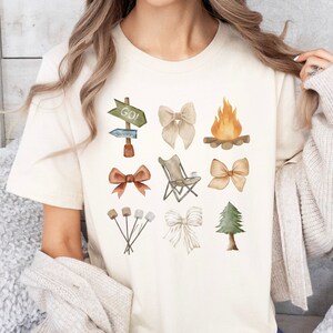 Coquette Camping Bow Shirt - Coquette Camping with Feminine Ribbon - Camping Tee Shirt - Cute Summer Gift for Mom or Her - Mothers Day Gift