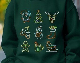 Neon Santa Kids Christmas Sweatshirt, Holiday Sweatshirt, Merry Christmas Sweater, Winter Shirt, Xmas Sweatshirt, Vintage Neon Christmas