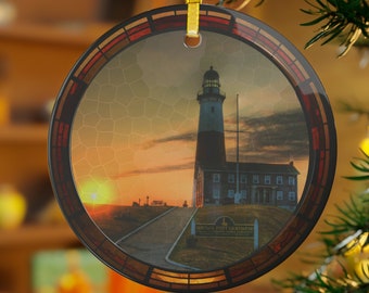Montauk Lighthouse Ornament, Lighthouse Ornament, Christmas Lighthouse Glass Ornament, Lighthouse Holiday Ornament, Lighthouse Lover Gift