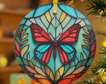 Butterfly Christmas Ornament, Butterfly Ornament, Christmas Butterfly Glass Ornament, Butterfly Holiday Ornament, Gift for Butterfly Lover