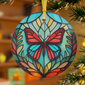 Butterfly Christmas Ornament, Butterfly Ornament, Christmas Butterfly Glass Ornament, Butterfly Holiday Ornament, Gift for Butterfly Lover