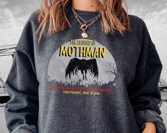 Mothman Sweatshirt - Cryptozoology Cryptid Shirt - Point Pleasant WV Supernatural Folklore - I Want to Believe - Halloween Moth Man Gift