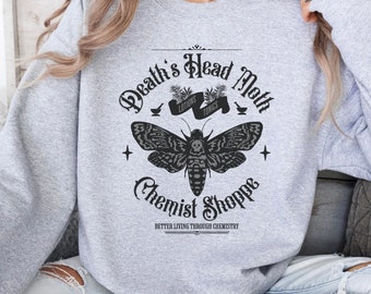 Death's Head Moth Sweatshirt, Dark Academia Gothic Moth Crewneck, Luna Moth Shirt, Whimsigoth Memento Mori Sweatshirt, Goth Clothing Gift