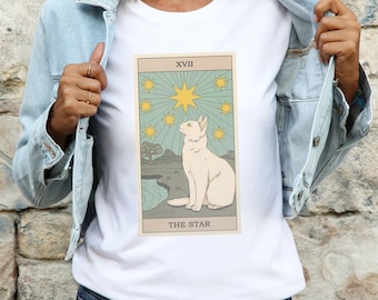 The Star White Cat Tarot Card Shirt, White Cat Tarot Sweatshirt, Women Tarot Card Shirt, Cat Mom Gift, Celestial Shirt, Cool Cat Tarot Shirt