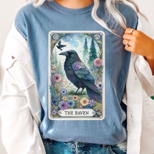 Gothic Raven Tarot Card Shirt - Vintage Crow Design with Dark Academia Vibes - Witchy Occult Style in Comfort Colors - Boho Forestcore Tee