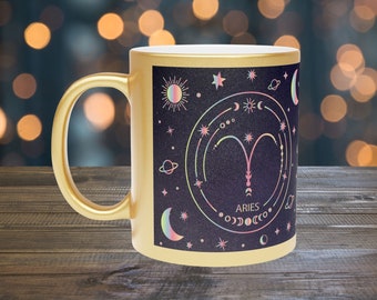 Aries Coffee Mug, Aries Zodiac Mug, Celestial Coffee Cup, Astrology Gift for Her or Him, Aries Birth Sign Coffee Cup, Zodiac Gift for Aries