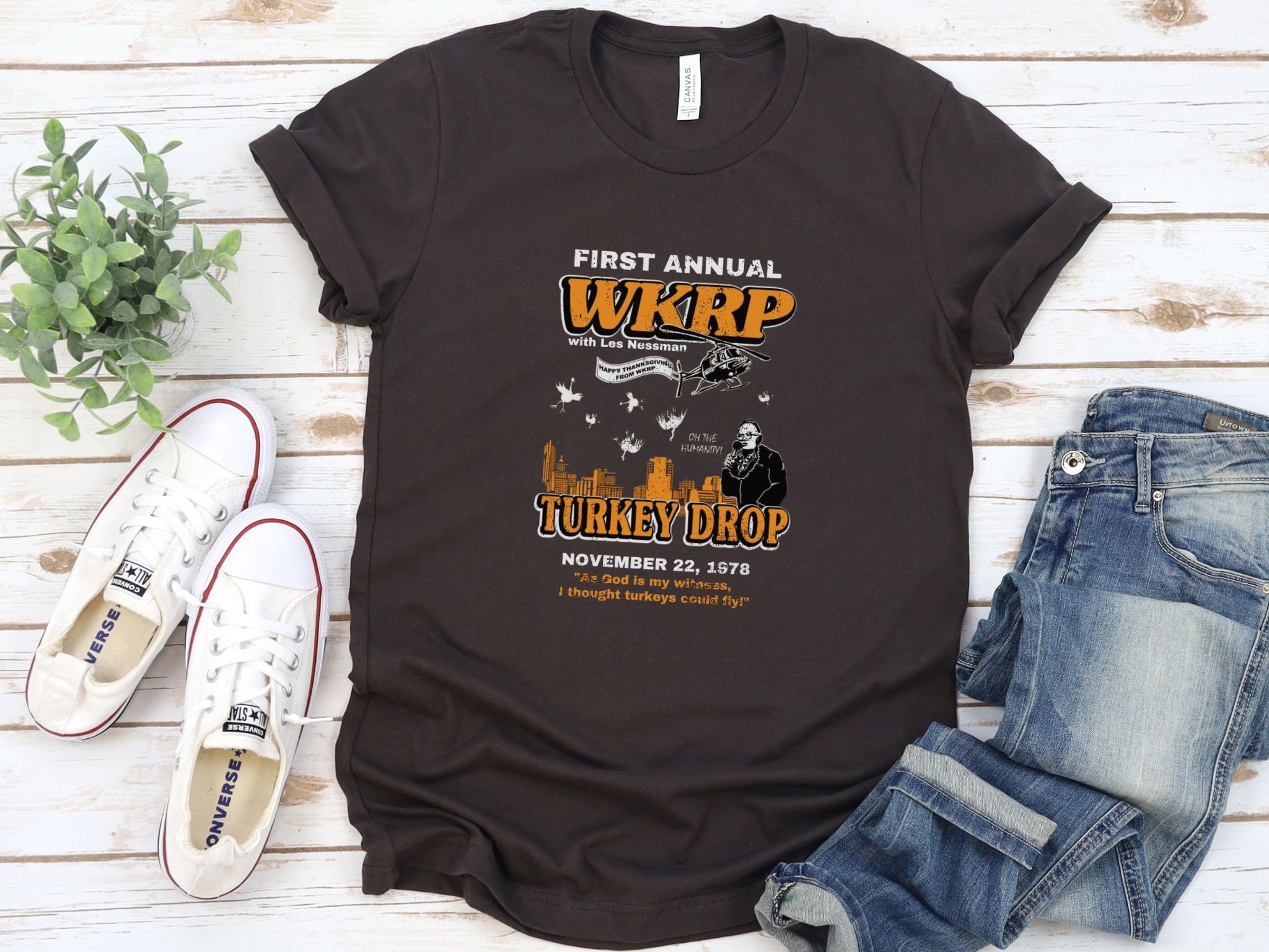 WKRP Turkey Drop Shirt, WKRP Thanksgiving Turkey Drop Crewneck Tee
