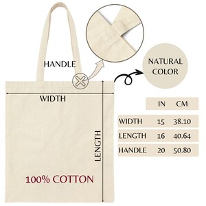 Op de afbeelding: Een natuurlijke katoenen tote bag met een breedte van 38,10 cm, een lengte van 40,64 cm en een handvat van 50,80 cm. De tas is gemaakt van 100% katoen.