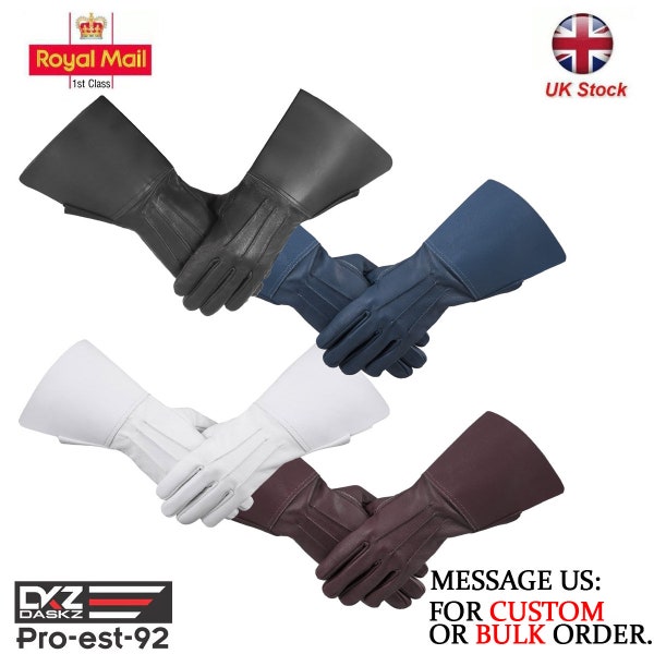 Men's Long Cuff Gauntlets Gloves Piper Drummer Band Gloves Black / White