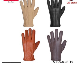 MENS leather gloves soft feel fully lined fleece winter warm outdoor walking new