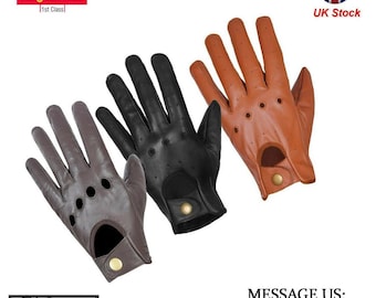 Guantes de conducción y de moda clásicos de cuero anilina auténtico para hombre