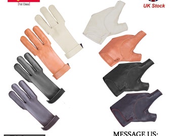 Bogen & 3 Fingerhandschuhe schwarz,braun,beige,dunkelbraun, “brand new”(für die Rechte Hand der Bogenschützen)