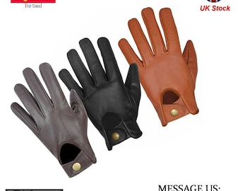 Guantes de conducción clásicos de cuero anilina auténtico para hombre, de moda