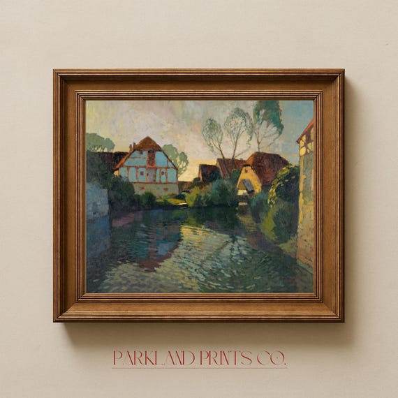 European Village Art Print | Post-Impressionist Tudor Houses