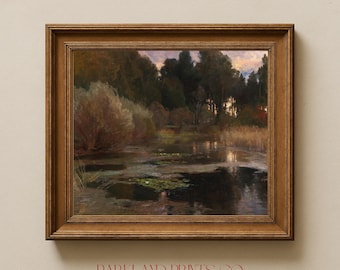 Vintage Pond Landscape Painting | Antique Fine Art Print