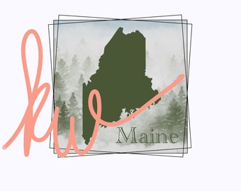 Maine, état du Maine design, paysage d’arbres, png svg, numérique, porte-clés, sous-verres, aimants, t-shirt png, design svg pour chemise de sublimation