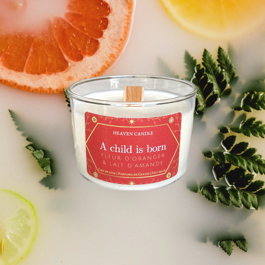 Bougie Parfumée Fleur d'oranger et Amande | Cire Végétale de Soja Mèche en Bois Crépitante Fait Main