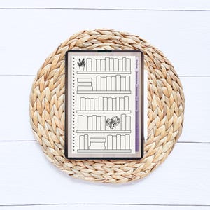 May include: A black and white printable planner page with a bookshelf design. The page has a section for "To-Do List", "Daily Notes", "Calendar", "Brain Dump", "Notes", and "Weekly Spread".